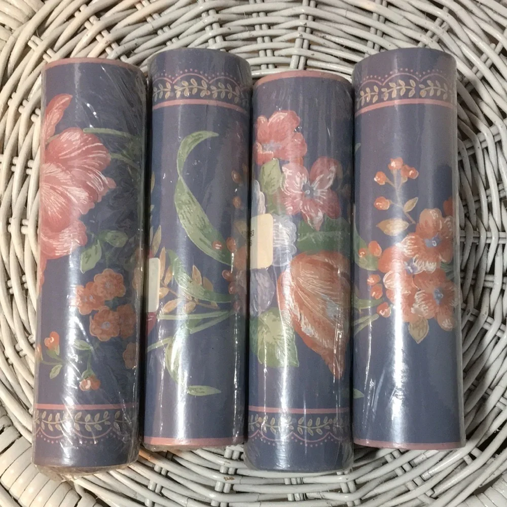 4 Rolls Vintage Wallpaper Border 20 Yards /60 Linear Ft Blue Pink Country Floral